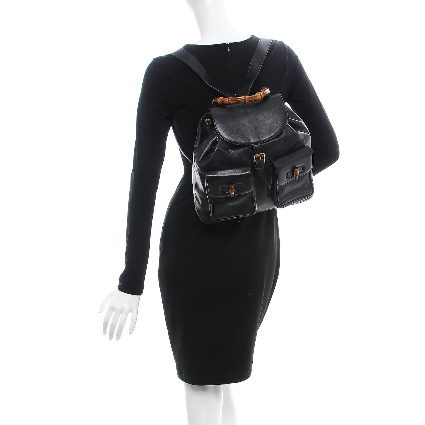 Calfskin Bamboo Backpack Black
