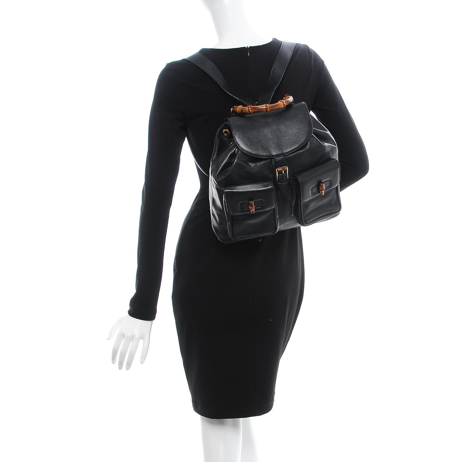 Gucci Calfskin Bamboo Backpack Black 2 of 9