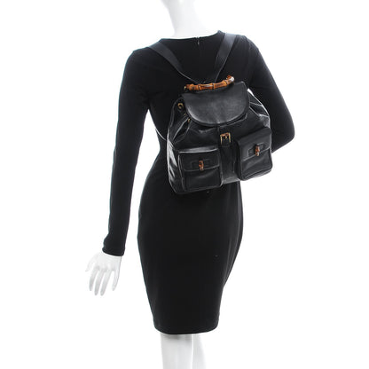 Gucci Calfskin Bamboo Backpack Black 2 of 9
