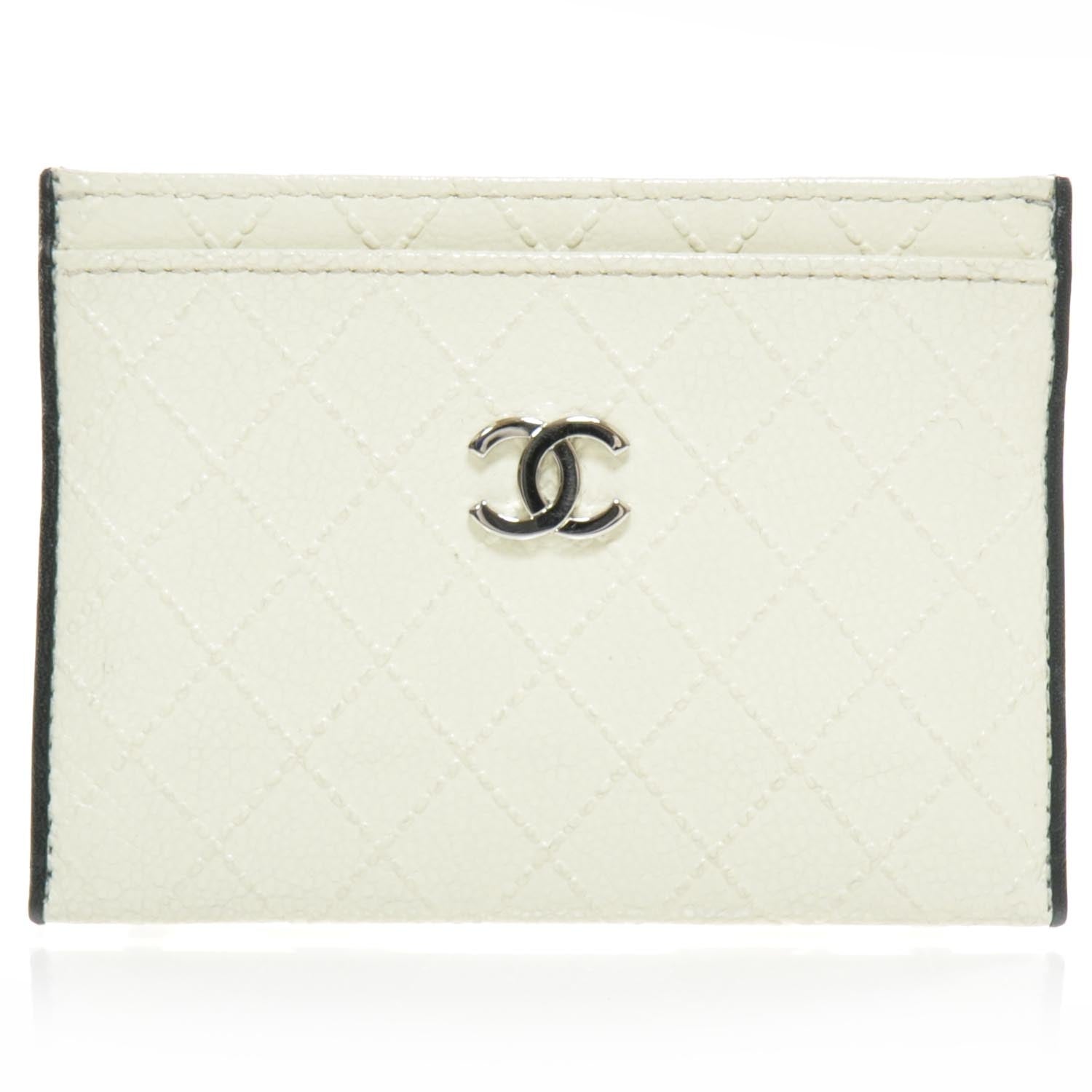Chanel Diamond Stitched CC Card Holder White and Black 1 of 8