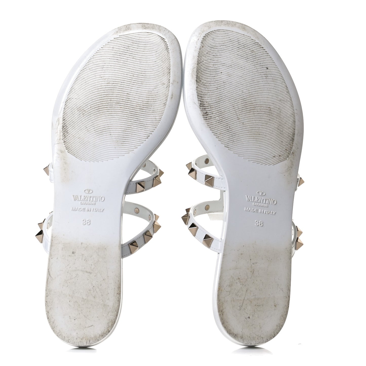 PVC Jelly Rockstud Caged Flat Thong Sandals 38 Optic White