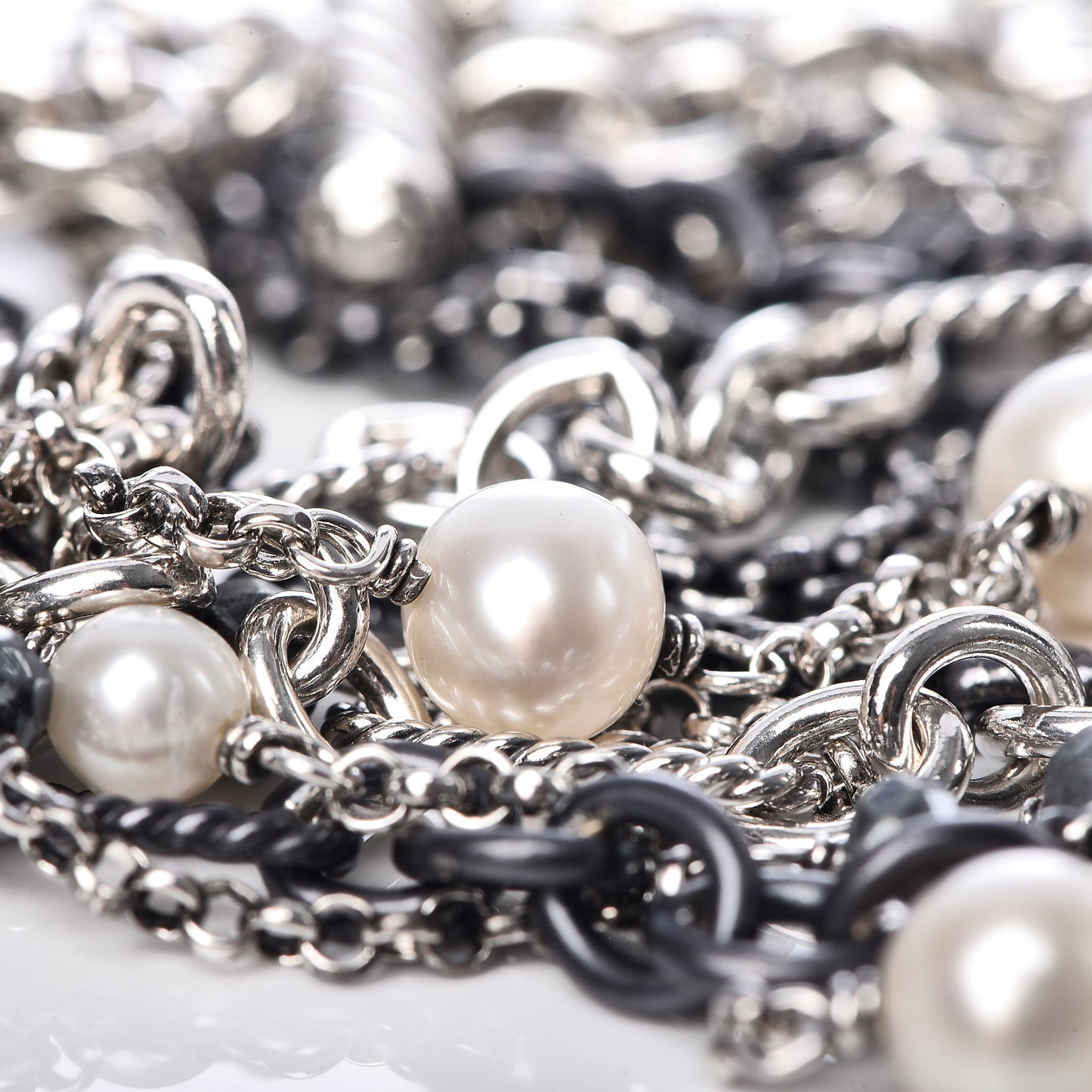 Darkened Sterling Silver Hematite Pearl Multi-Row Bracelet