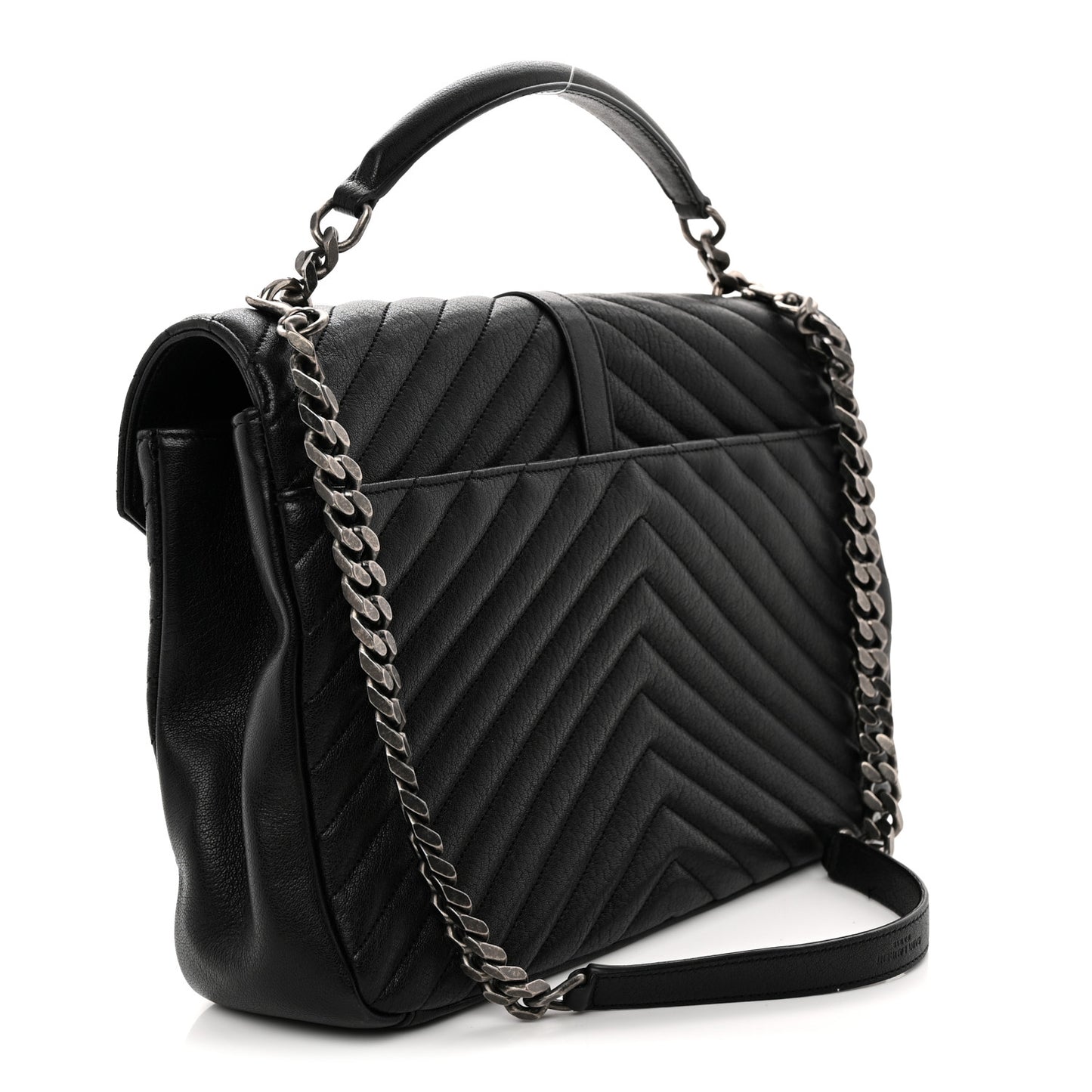 Sheepskin Matelasse Chevron Monogram Large College Satchel Black