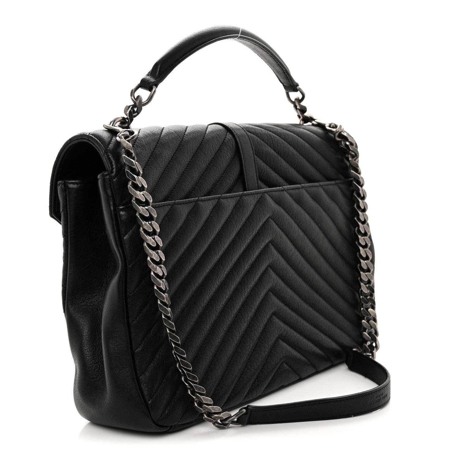 Saint Laurent Sheepskin Matelasse Chevron Monogram Large College Satchel Black 3 of 11
