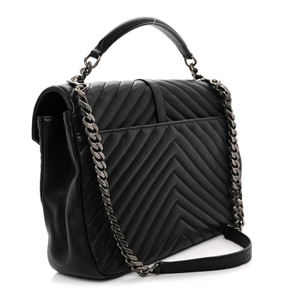 Saint Laurent Sheepskin Matelasse Chevron Monogram Large College Satchel Black 3 of 11