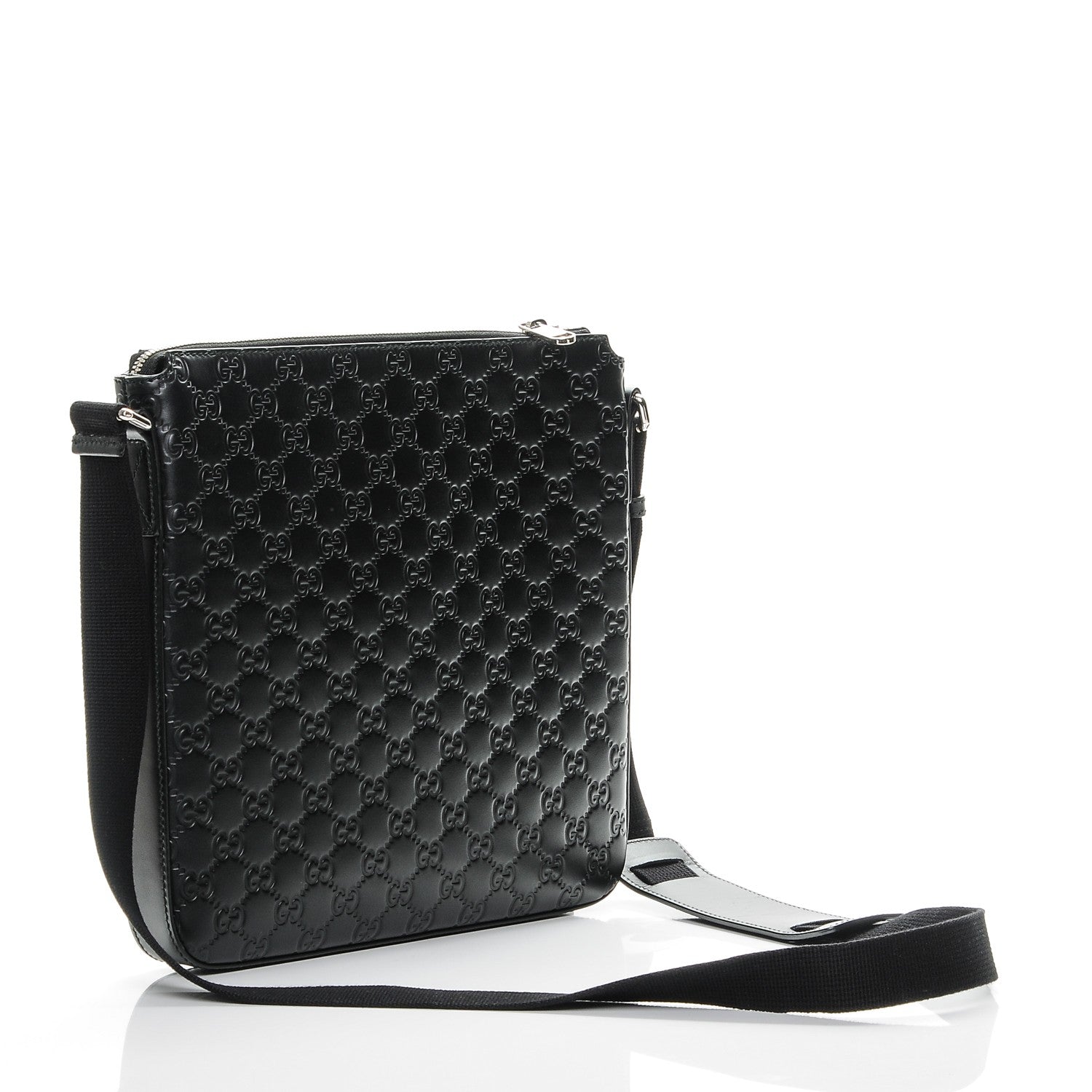 Gucci Guccissima Signature Medium Flat Messenger Bag Black 3 of 7