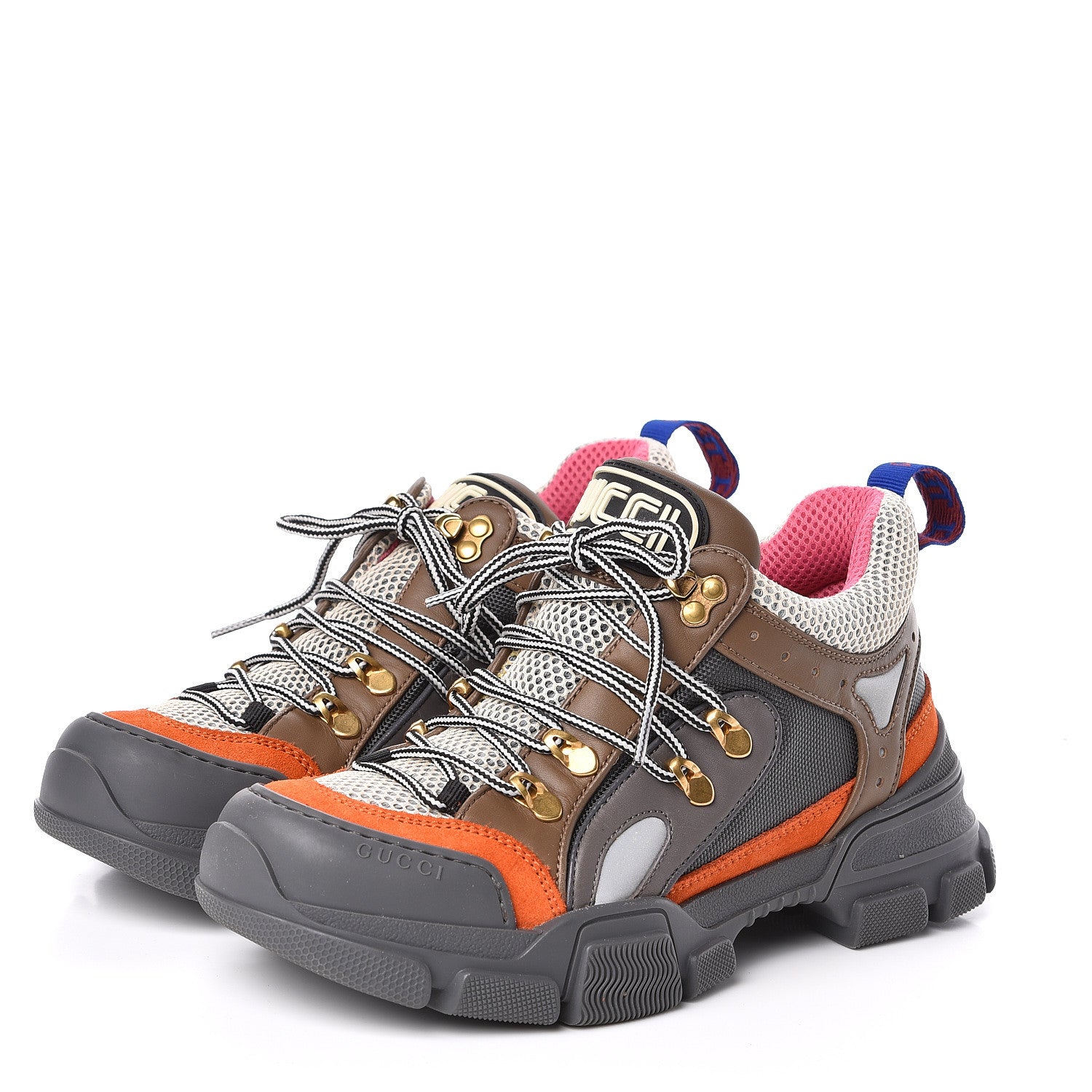 Gucci X SEGA Mesh Canvas Calfskin Womens Flashtrek Sneakers White Box Pink Ardesia Loess 3 of 10