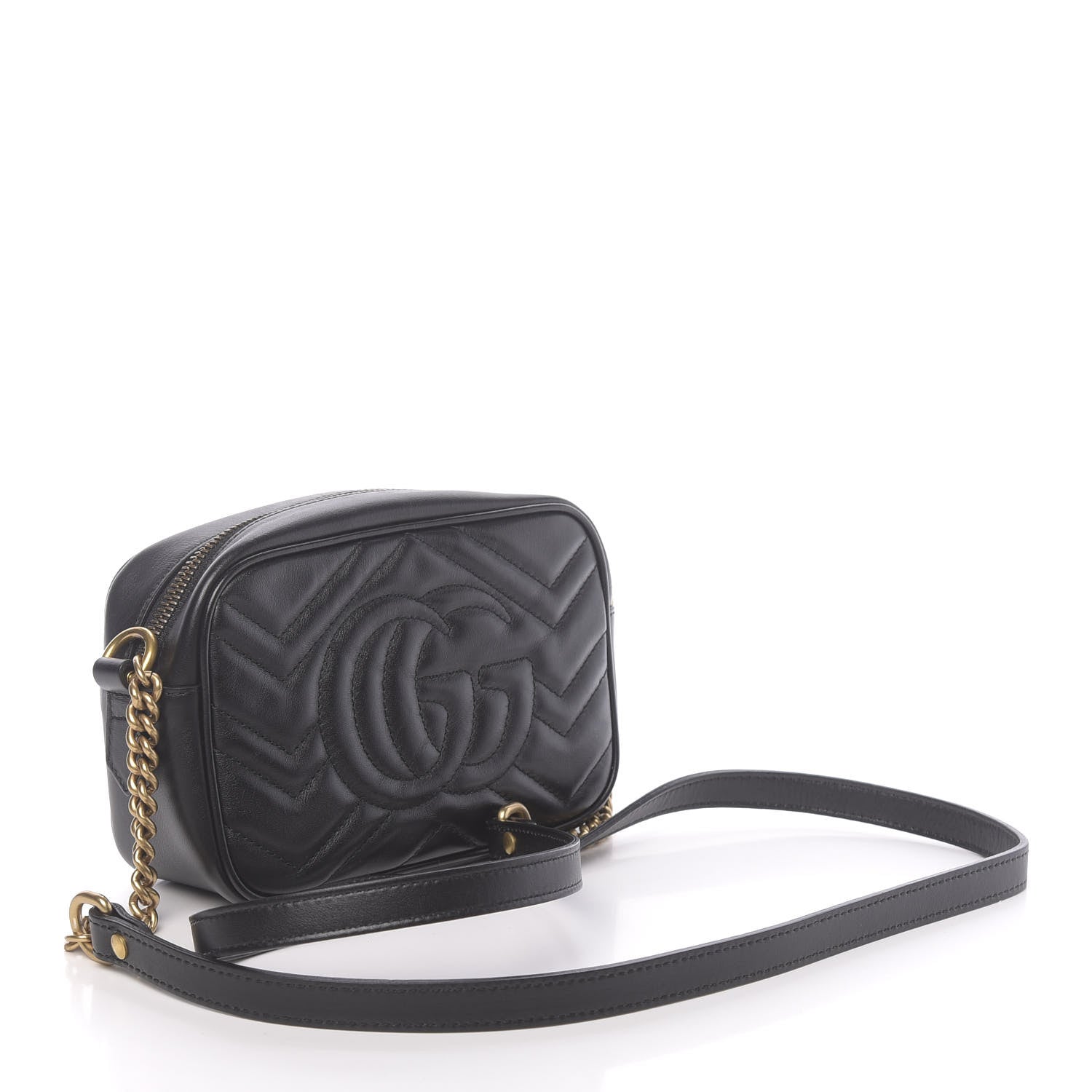 Gucci Calfskin Matelasse Mini GG Marmont Chain Shoulder Bag Black 3 of 10