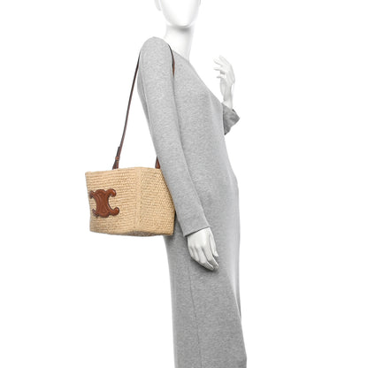 Celine Raffia Calfskin Triomphe Small Cabas Thais Tan 2 of 12