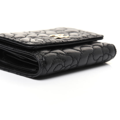 Chanel Lambskin Camellia Embossed Small Double Wallet Black 6 of 13