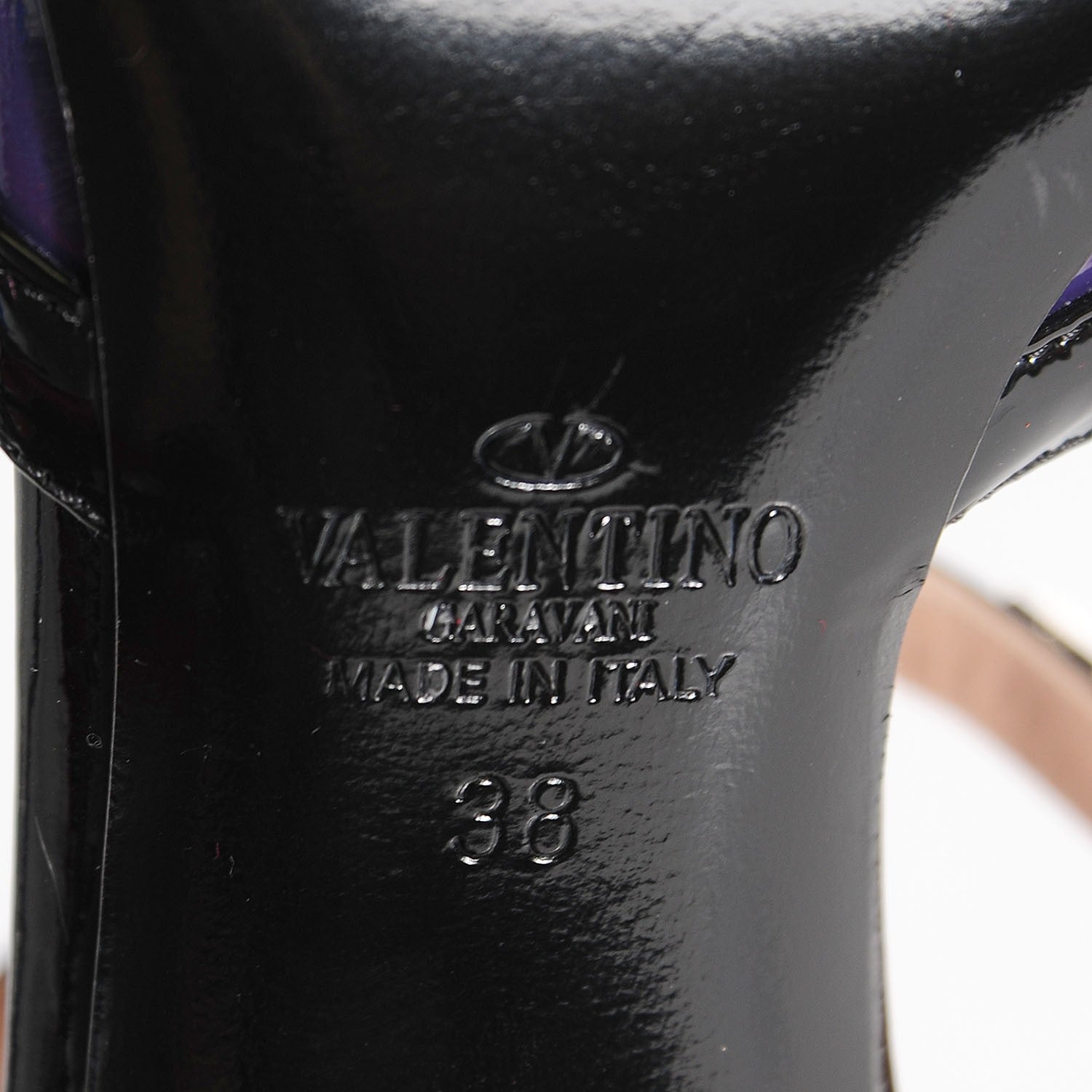 Valentino Garavani Patent Rockstud Ankle Strap Low Heel Pumps 38 Purple Black 6 of 6