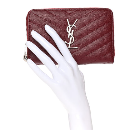 Saint Laurent Grain De Poudre Matelasse Chevron Monogram Zip Around Wallet Palissandre 2 of 9