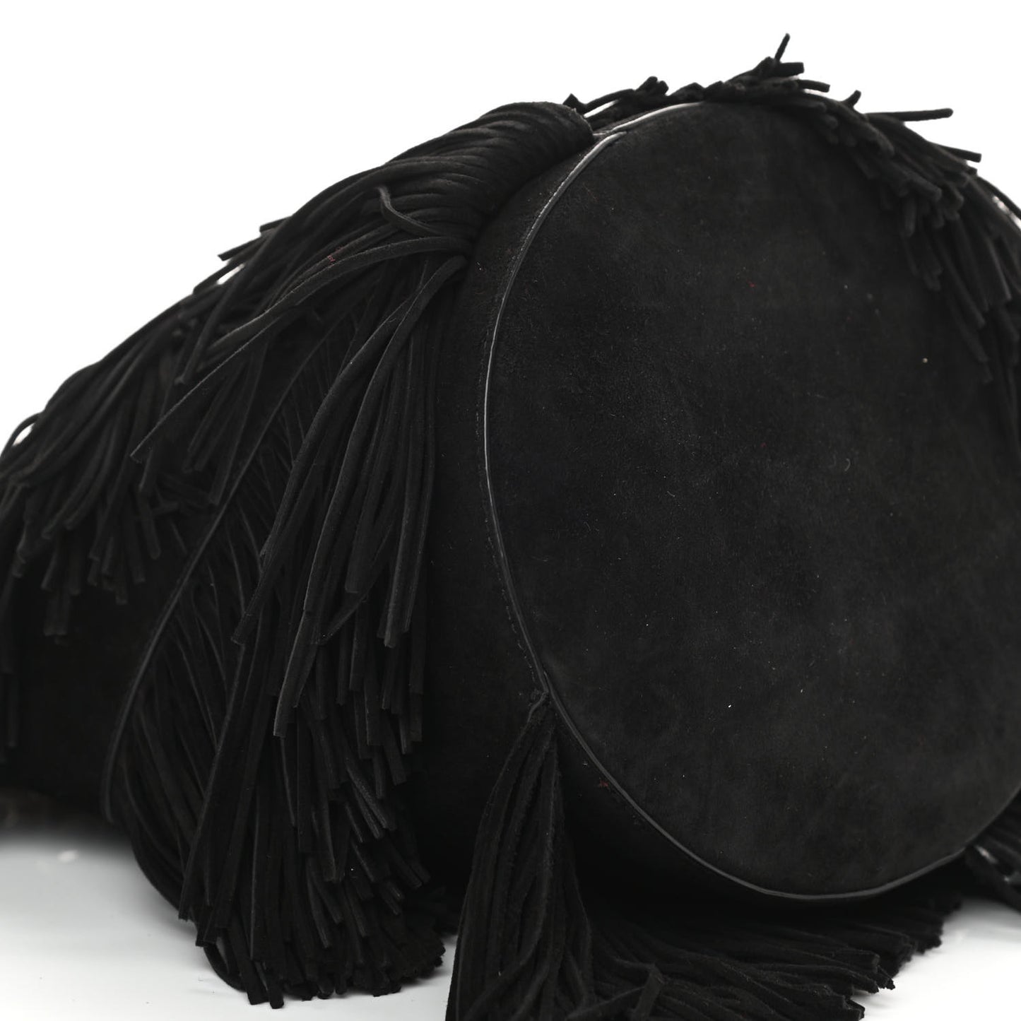 Suede Calfskin Fringe Marie Jane Bucket Black