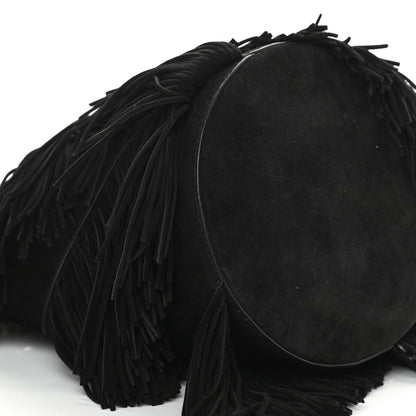 Christian Louboutin Suede Calfskin Fringe Marie Jane Bucket Black 8 of 12
