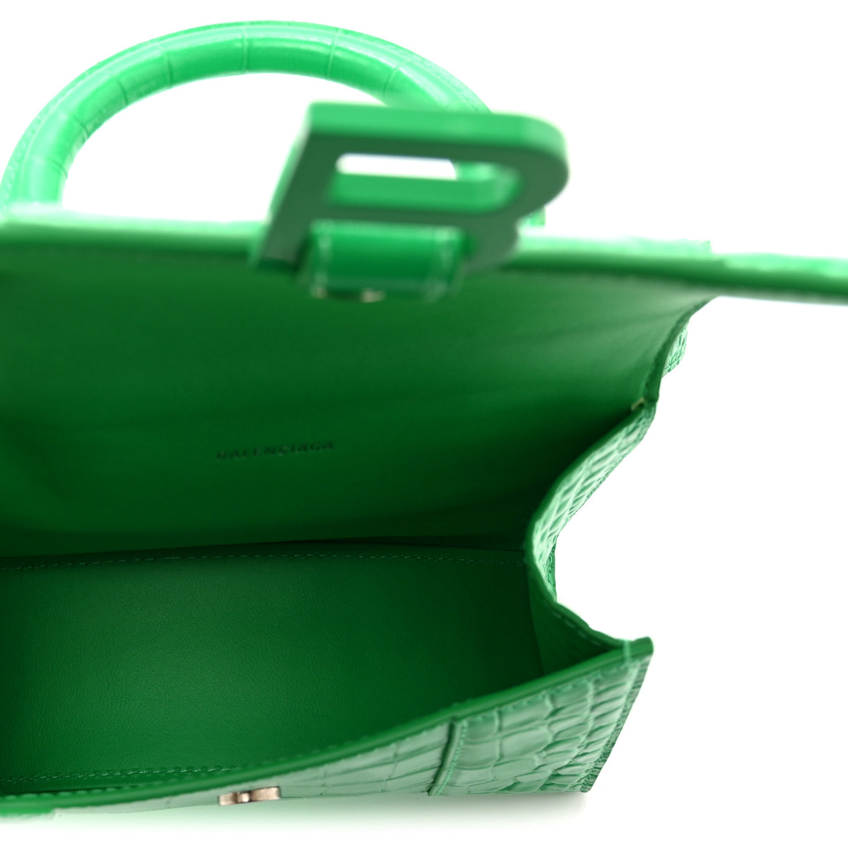 Balenciaga Shiny Calfskin Crocodile Embossed Hourglass Top Handle Bag XS Vivid Green 5 of 10
