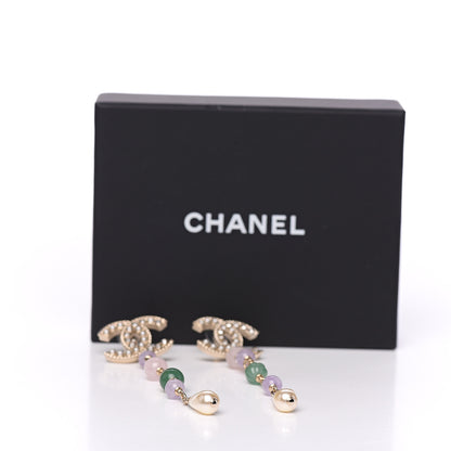 Chanel Crystal Pearl Beaded CC Long Drop Earrings Gold Multicolor 5 of 5