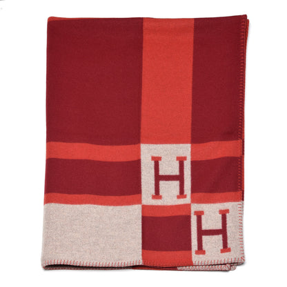 Hermes Wool Cashmere Avalon Bayadere Blanket Rouge 1 of 4