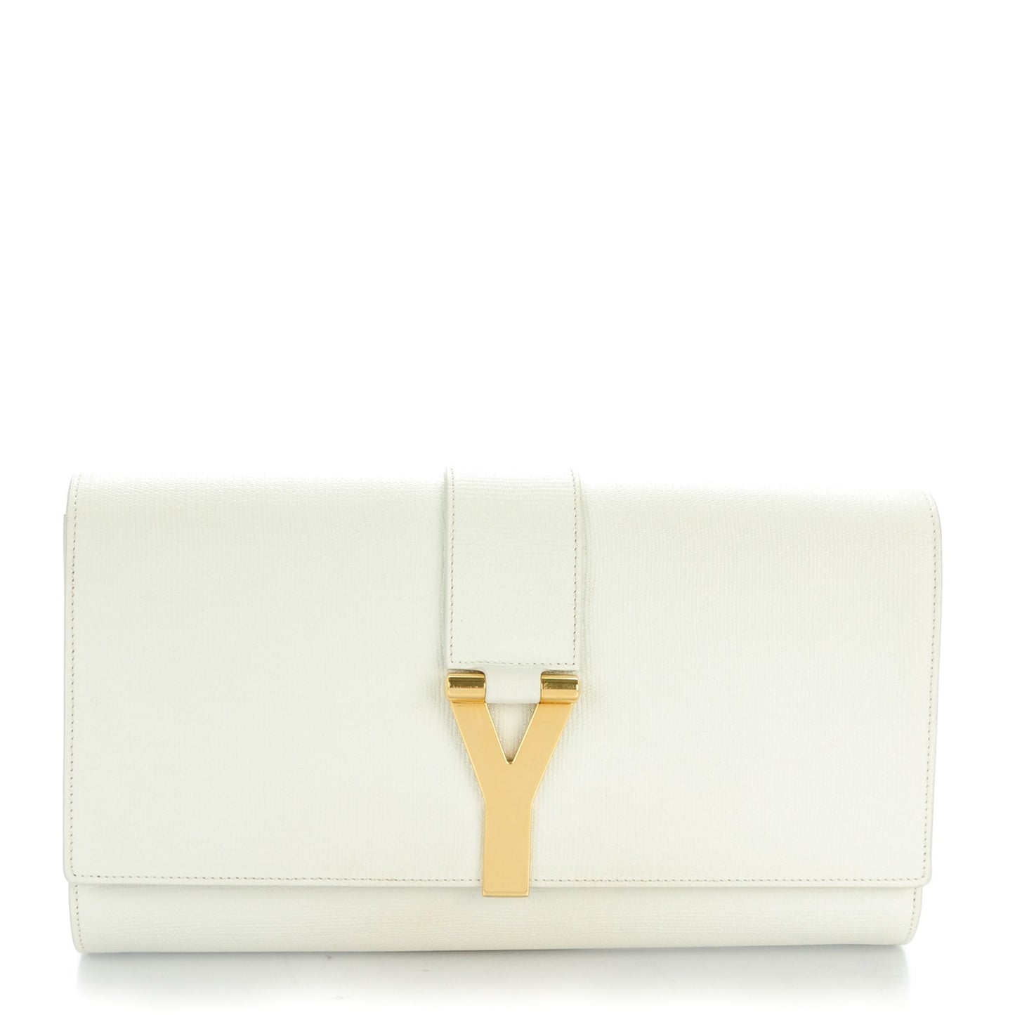 Textured Calfskin Classic Y Ligne Clutch White