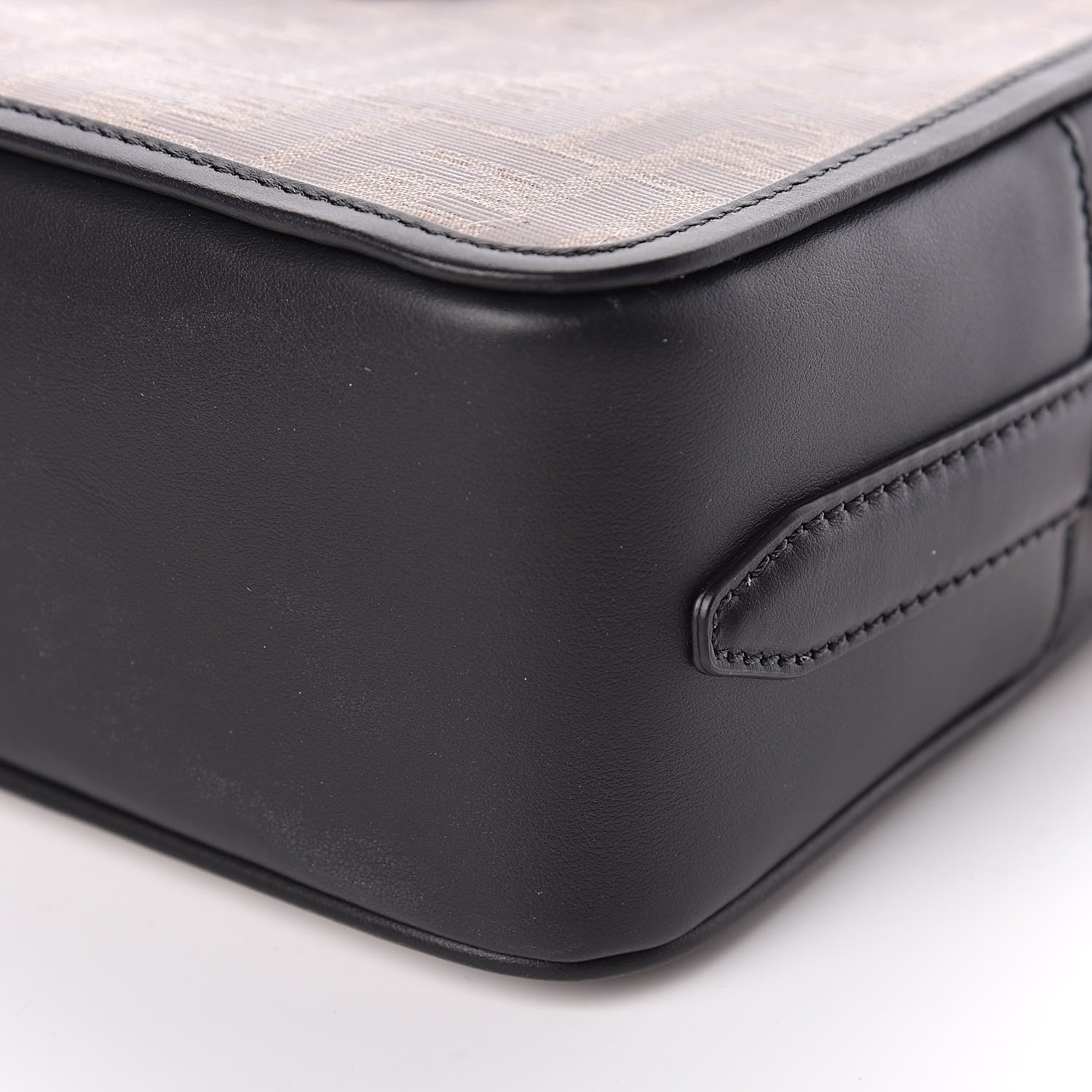 Fendi Glazed Fabric Vitello Century FF 1974 Stamp Patch Camera Case Mogano Panna Black 6 of 12