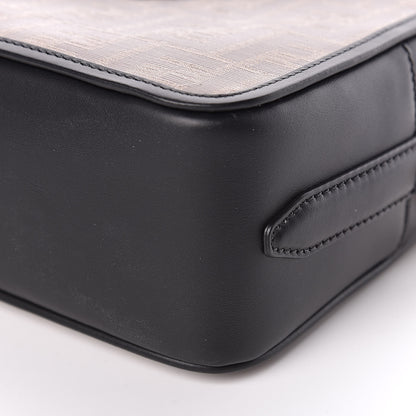 Fendi Glazed Fabric Vitello Century FF 1974 Stamp Patch Camera Case Mogano Panna Black 6 of 12