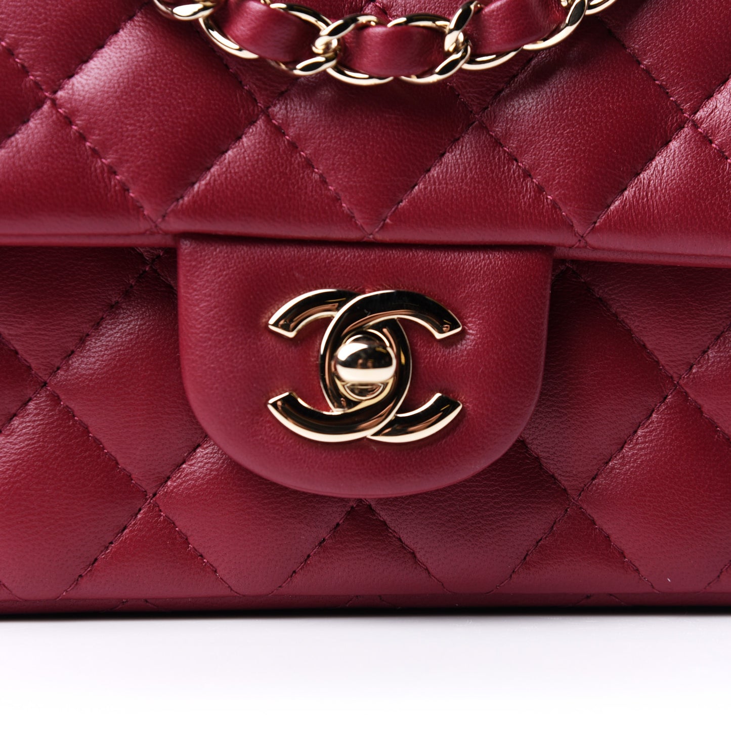 Lambskin Quilted Mini Rectangular Flap Burgundy