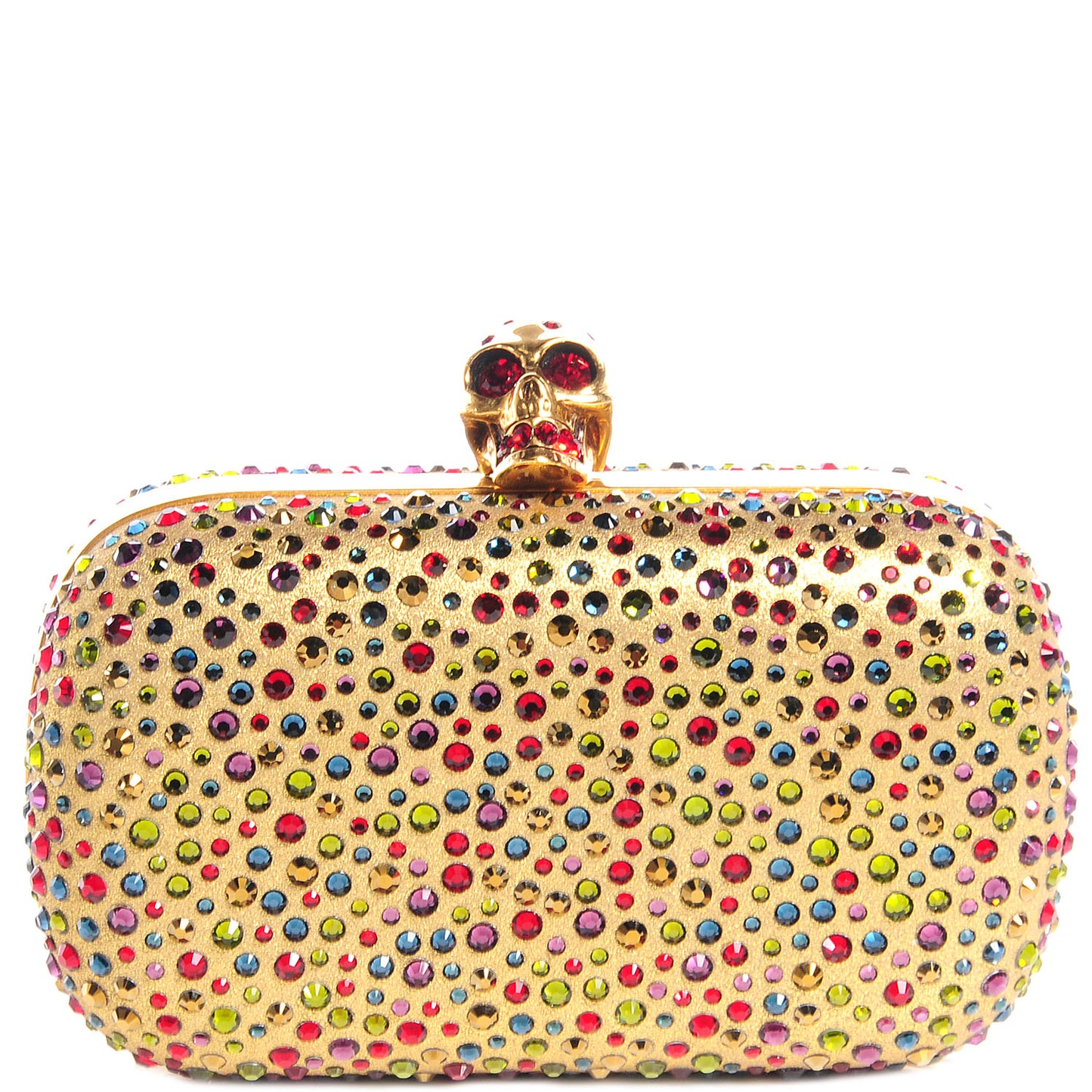 Multicolor Crystal Skull Box Clutch Gold