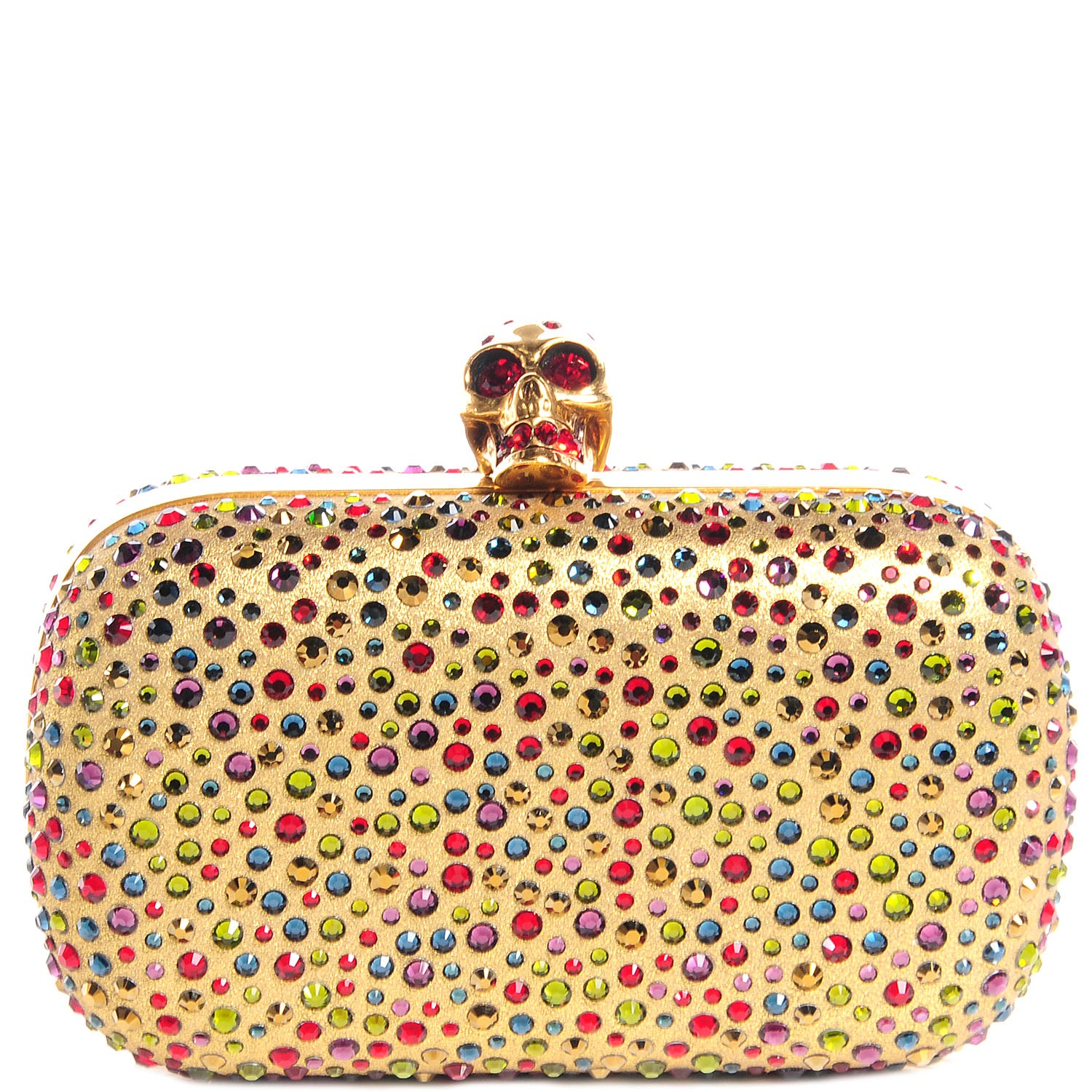 Alexander McQueen Multicolor Crystal Skull Box Clutch Gold 1 of 8