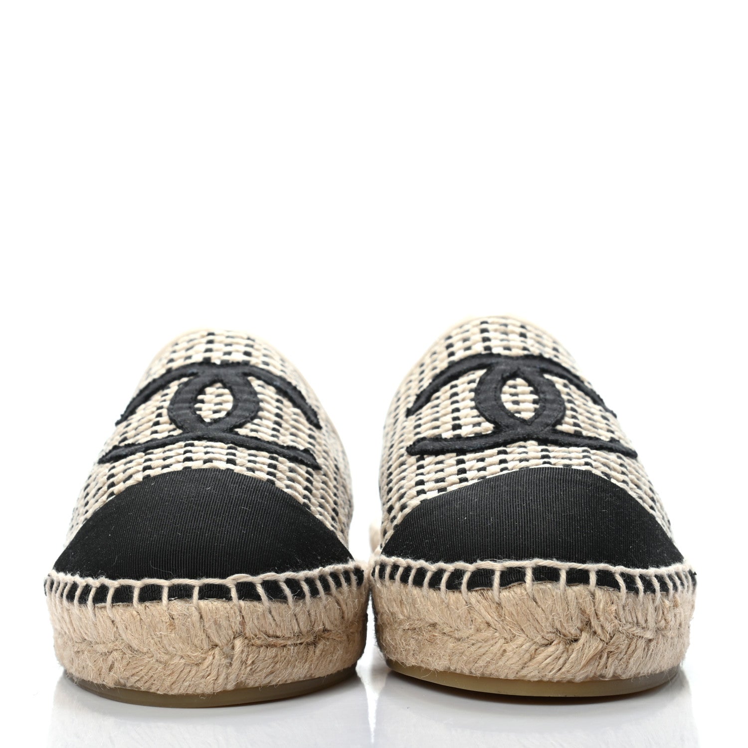 Chanel Mesh Grosgrain CC Espadrilles Mule 37 Beige Black 2 of 7