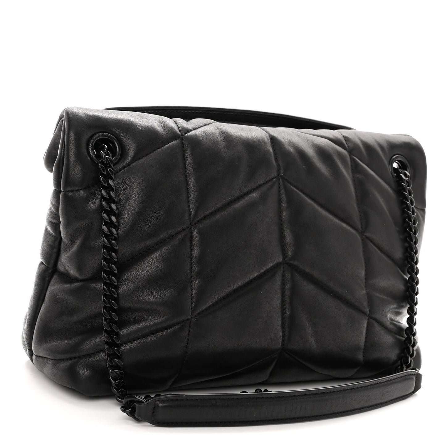 Lambskin Quilted Monogram Monochrome Small Loulou Puffer Chain Satchel Black