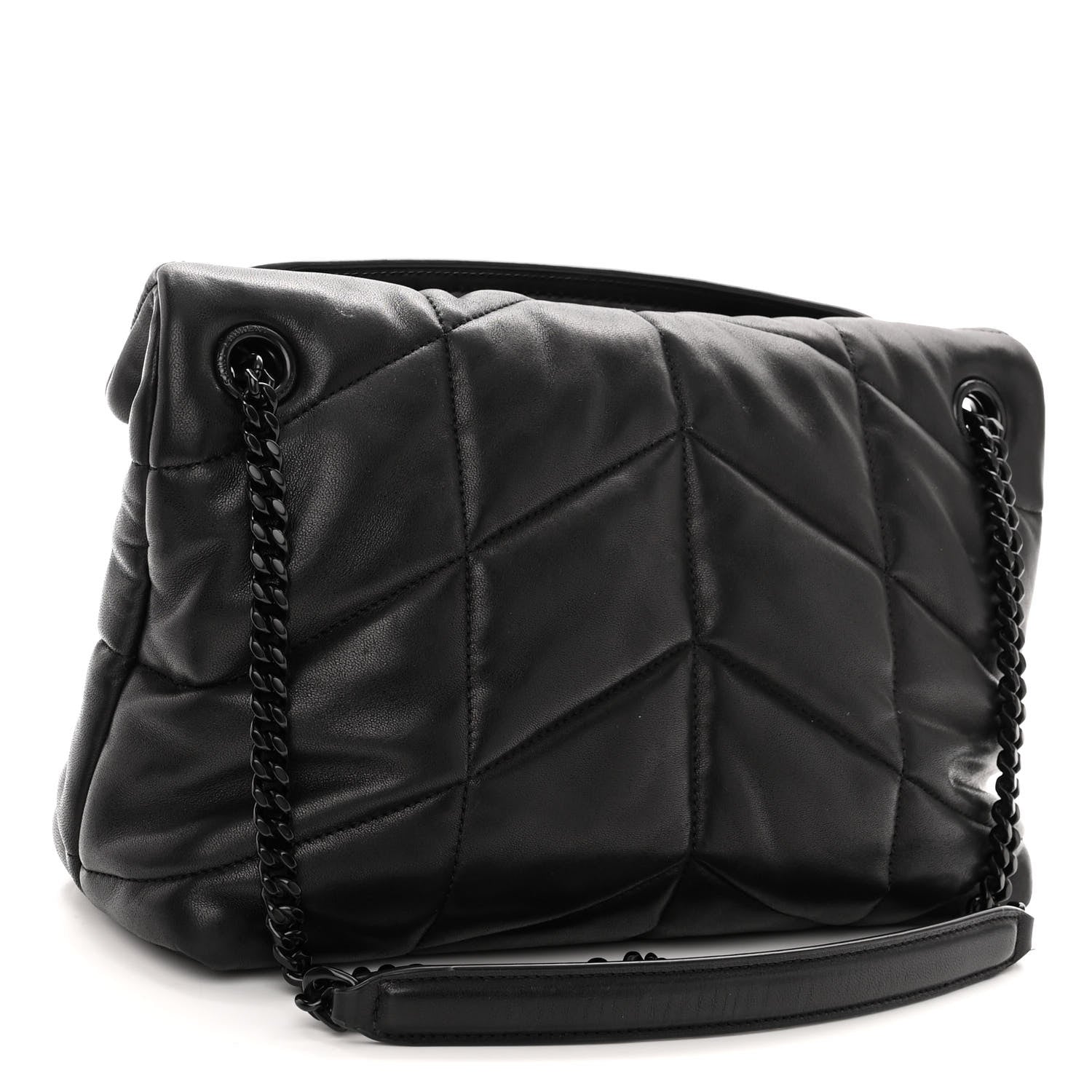 Saint Laurent Lambskin Quilted Monogram Monochrome Small Loulou Puffer Chain Satchel Black 3 of 9
