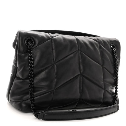 Saint Laurent Lambskin Quilted Monogram Monochrome Small Loulou Puffer Chain Satchel Black 3 of 9