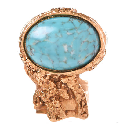 Saint Laurent Glass Cabochon Arty Ovale Ring 5 Gold Turquoise 1 of 5