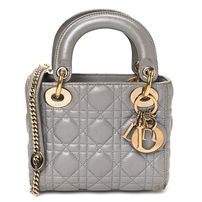 Christian Dior Metallic Lambskin Cannage Mini Lady Dior Grey 1 of 19