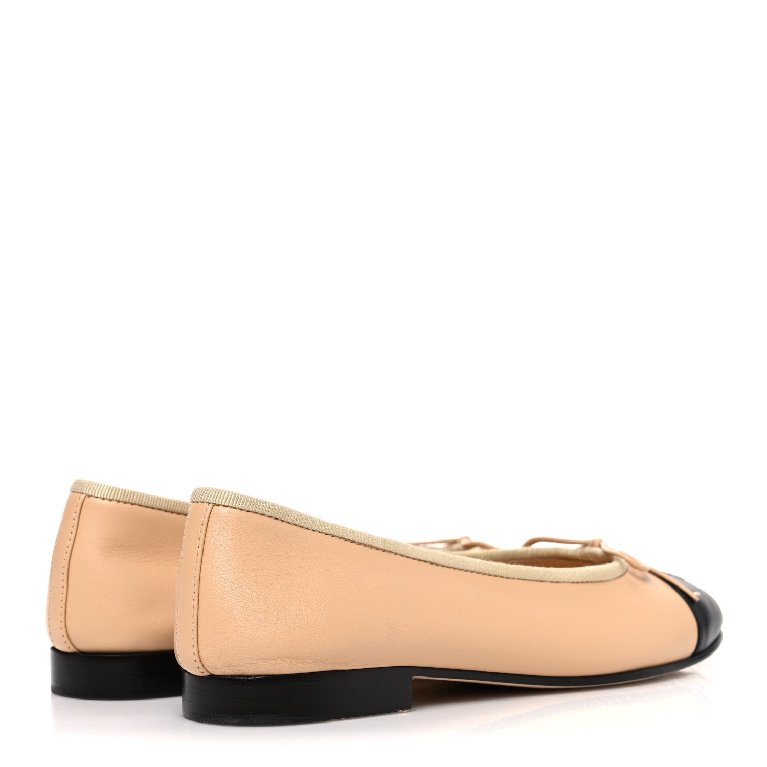 Chanel Lambskin Cap Toe CC Ballerina Flats 36 Beige Black 5 of 10