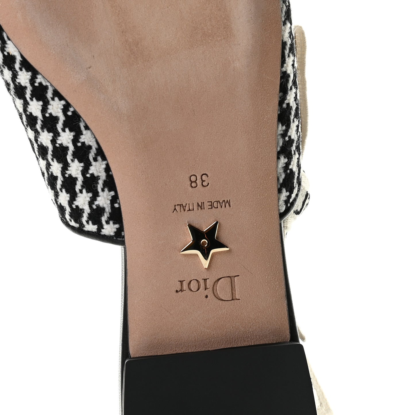 Wool Ribbon Houndstooth J'Adior Slingback Ballet Flats 38 Black White