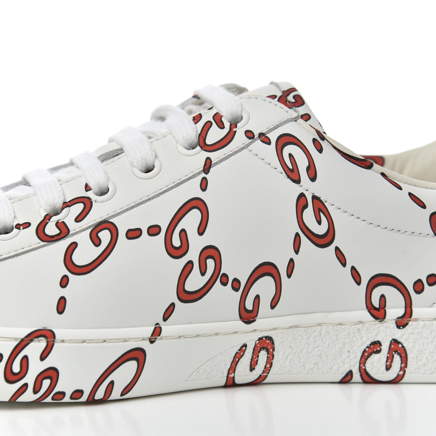Calfskin GucciGhost Print Mens Ace Sneakers 7 White Hibiscus Red
