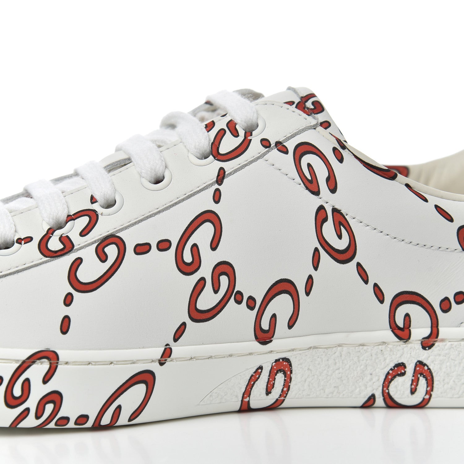 Gucci Calfskin GucciGhost Print Mens Ace Sneakers 7 White Hibiscus Red 12 of 13