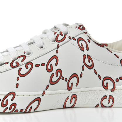 Gucci Calfskin GucciGhost Print Mens Ace Sneakers 7 White Hibiscus Red 12 of 13