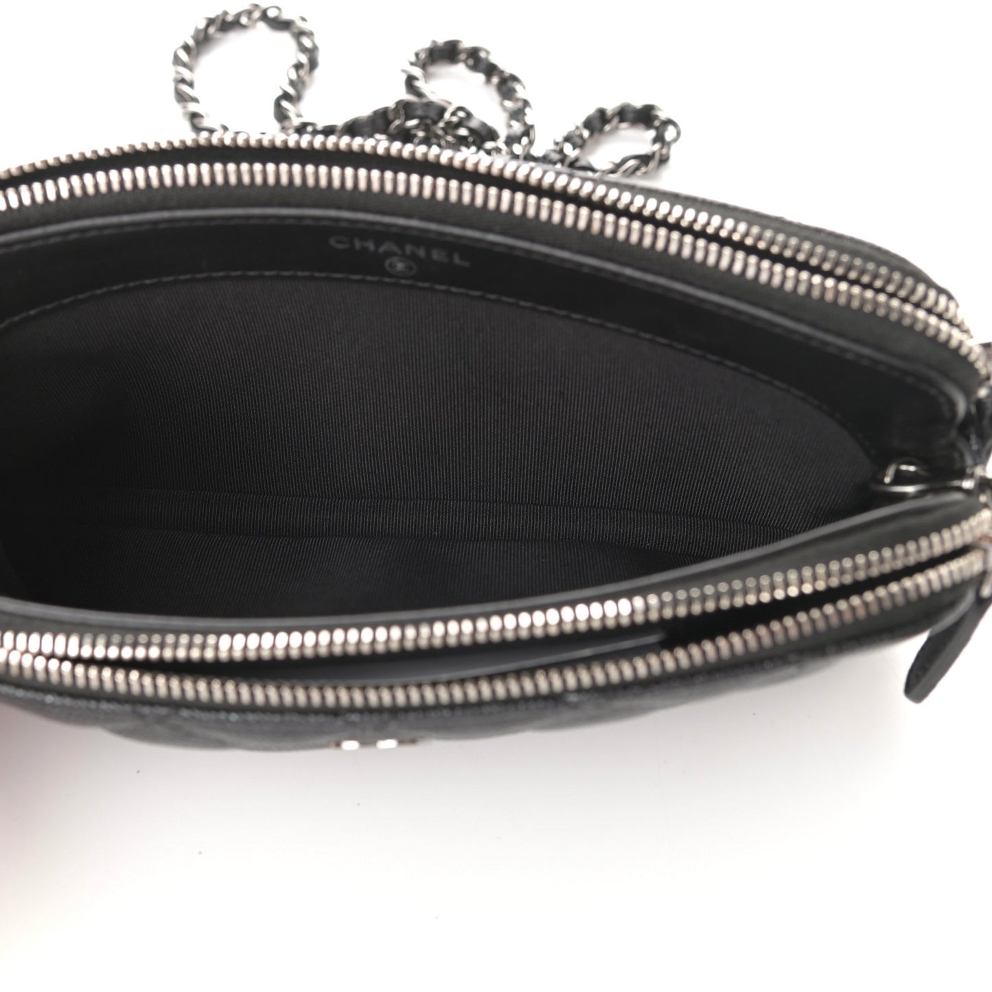 Iridescent Caviar Quilted Small Clutch With Chain Black