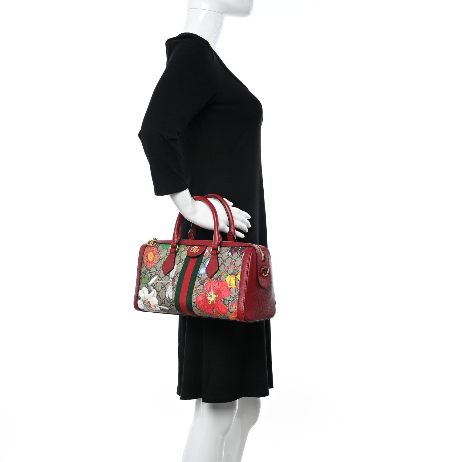Gucci GG Supreme Monogram Flora Web Medium Ophidia Boston Red 2 of 11