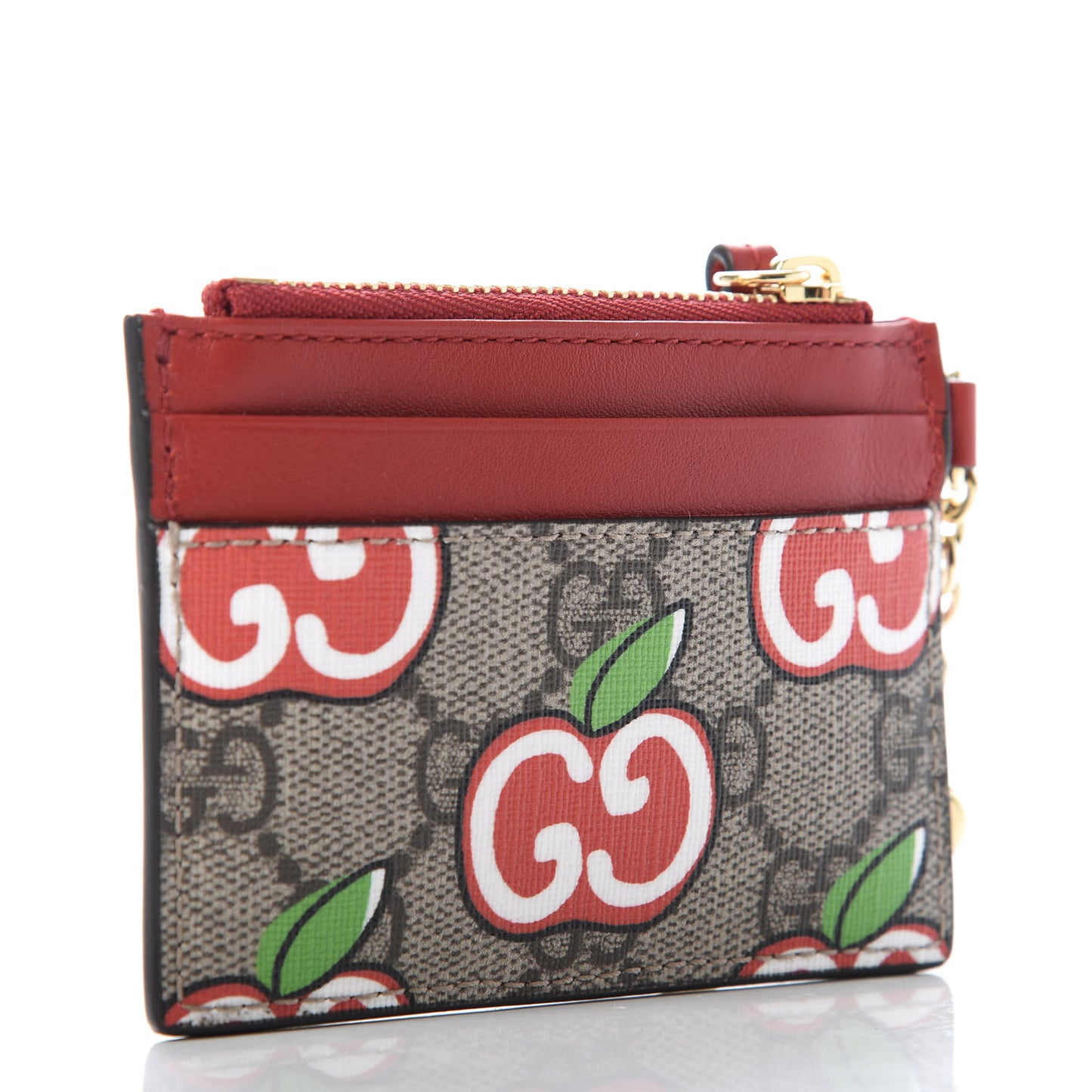GG Supreme Monogram Apple Key Coin Case Card Holder Beige Multicolor Lobster Red