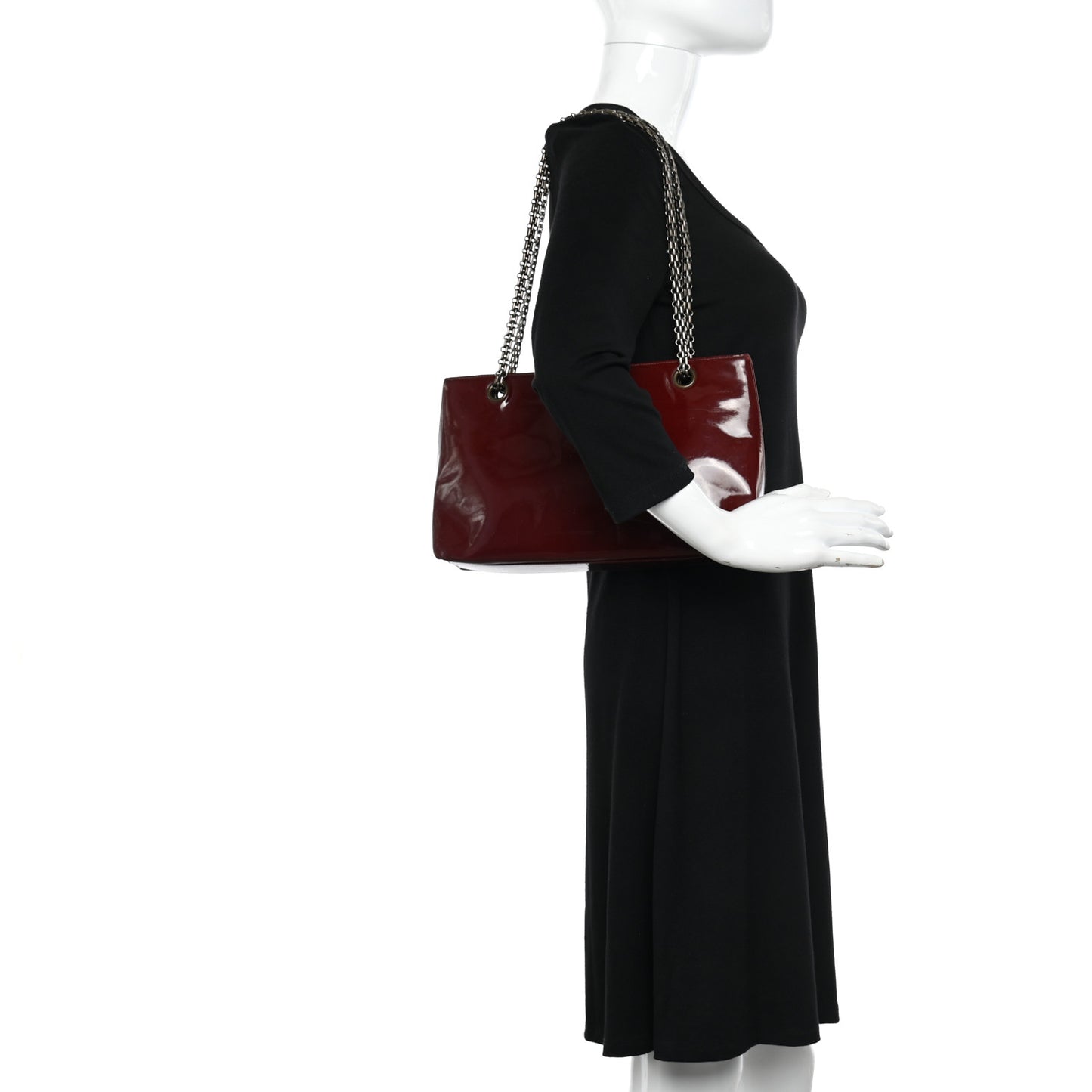 Patent Bijoux Chain Shoulder Bag Rust Red