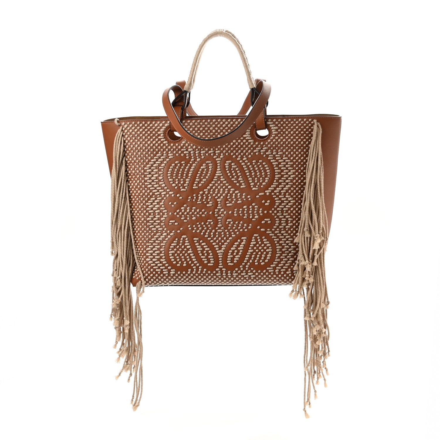 Loewe Calfskin Woven Cord Anagram Tote Bag Tan 1 of 7