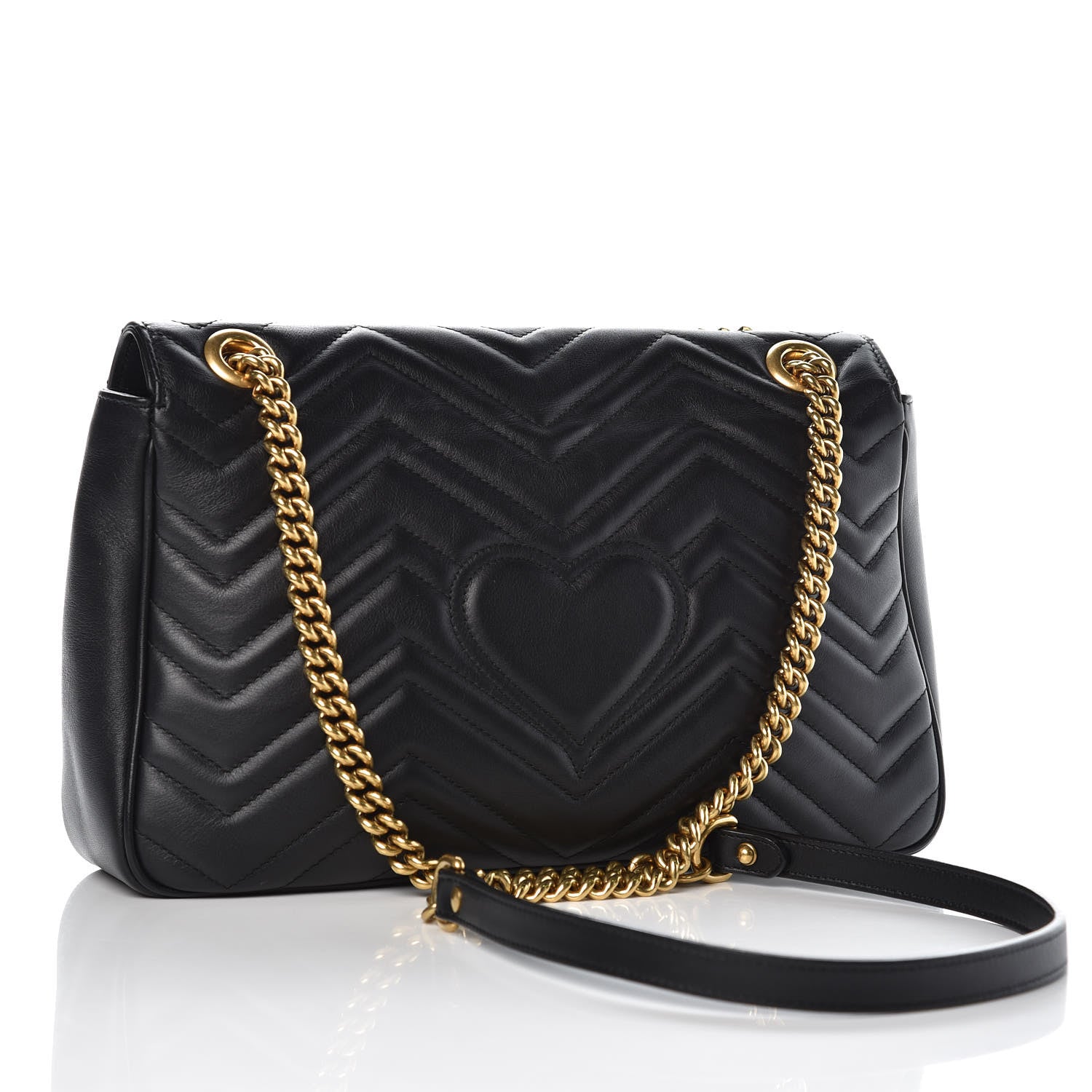 Gucci Calfskin Matelasse Medium GG Marmont Shoulder Bag Black 3 of 8