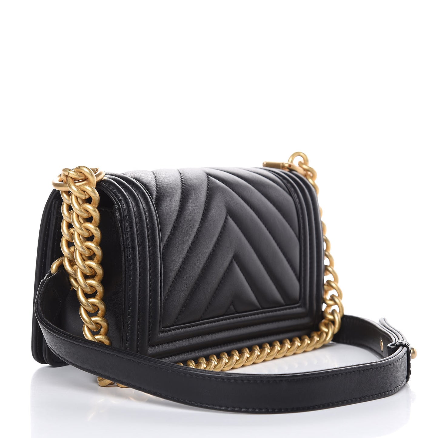 Lambskin Chevron Quilted Small Boy Flap Black