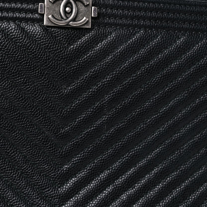 Chanel Caviar Chevron Quilted Small Zipped Boy Pouch Black 15 of 17