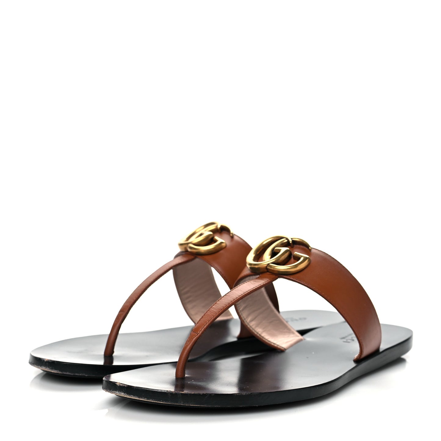 Calfskin GG Marmont Thong Sandals 37.5 Cognac