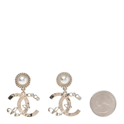 Chanel Metal Pearl Crystal Coco Script CC Drop Earrings Gold 2 of 4