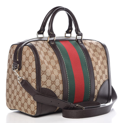 Gucci Monogram Vintage Web Medium Webby Bee Boston Dark Brown 3 of 9