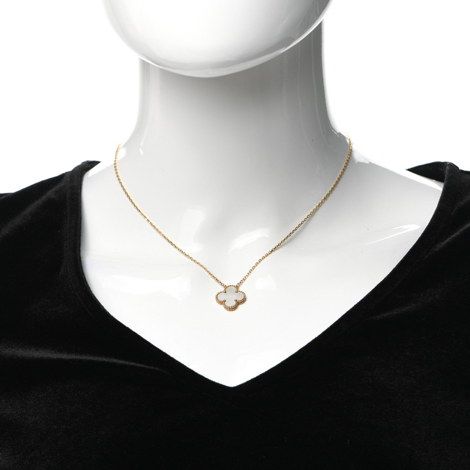 Van Cleef & Arpels 18K Yellow Gold Mother of Pearl Vintage Alhambra Pendant Necklace 2 of 8
